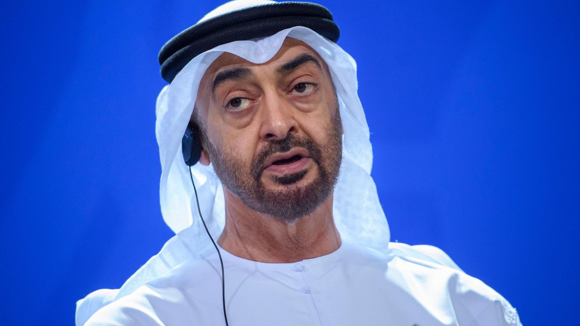 Scheich Mohammed bin Said Al Nahjan, Kronprinz von Abu Dhabi, vor bilateralen Gesprächen mit der Bundeskanzlerin im Bundeskanzleramt. Die Vereinigten Arabischen Emirate (VAE) und Israel wollen bilaterale Beziehungen aufnehmen.
