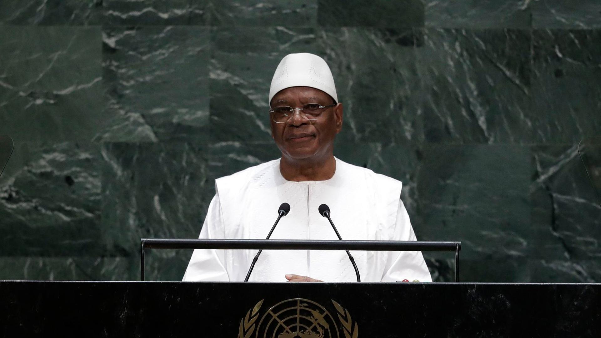 Ibrahim Boubacar Keïta spricht 2019 bei der 74. Sitzung der UN-Generalversammlung. Nun verkündete er seinen Rücktritt.