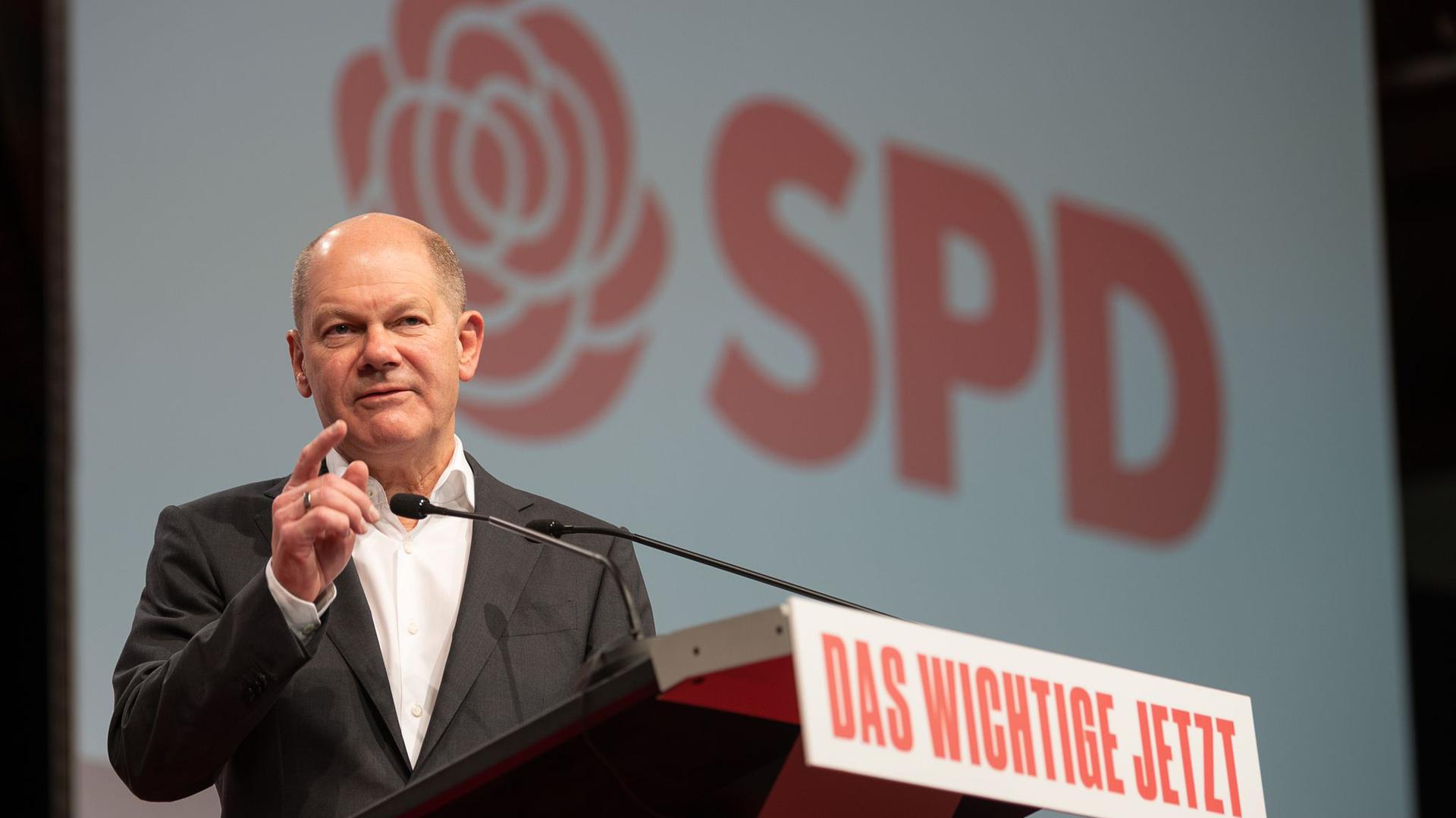 Bundesfinanzminister Olaf Scholz (SPD) bei einem digitalen Parteitag der baden-württembergischen Sozialdemokraten in Stuttgart.