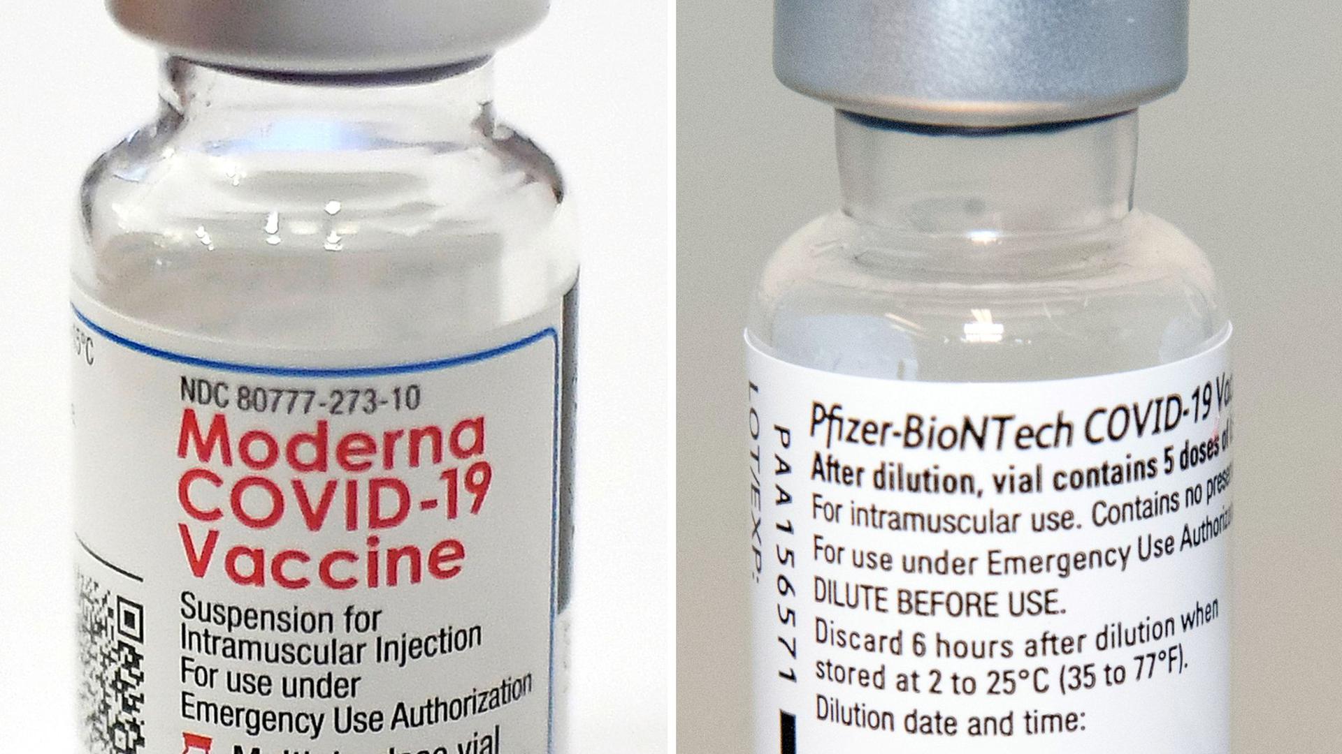 Nach dem Biontech/Pfizer-Impfstoff (r.) darf in der EU künftig auch das Präparat des US-Unternehmens Moderna genutzt werden.