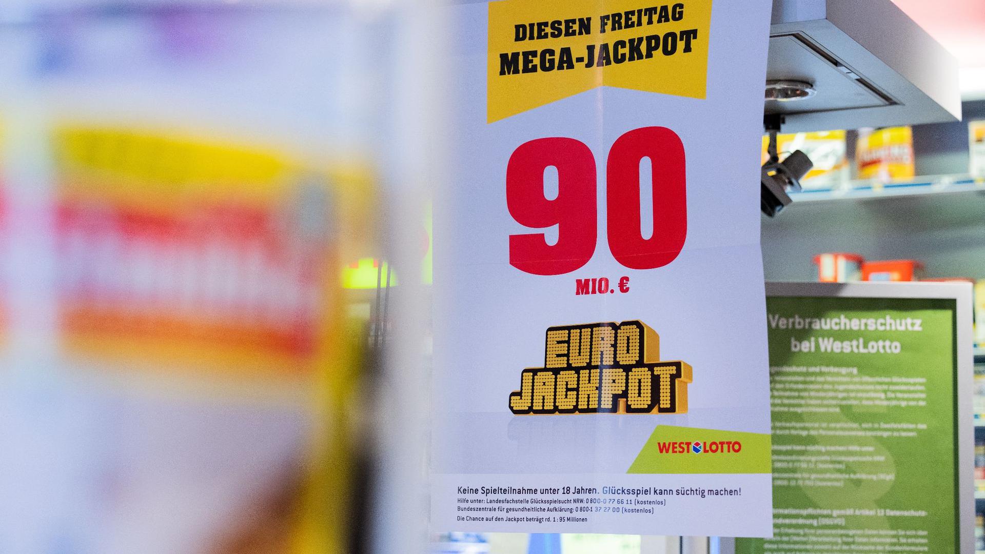 Über die 90 Millionen im Eurojackpot kann sich ein Lottospieler in Hessen freuen.
