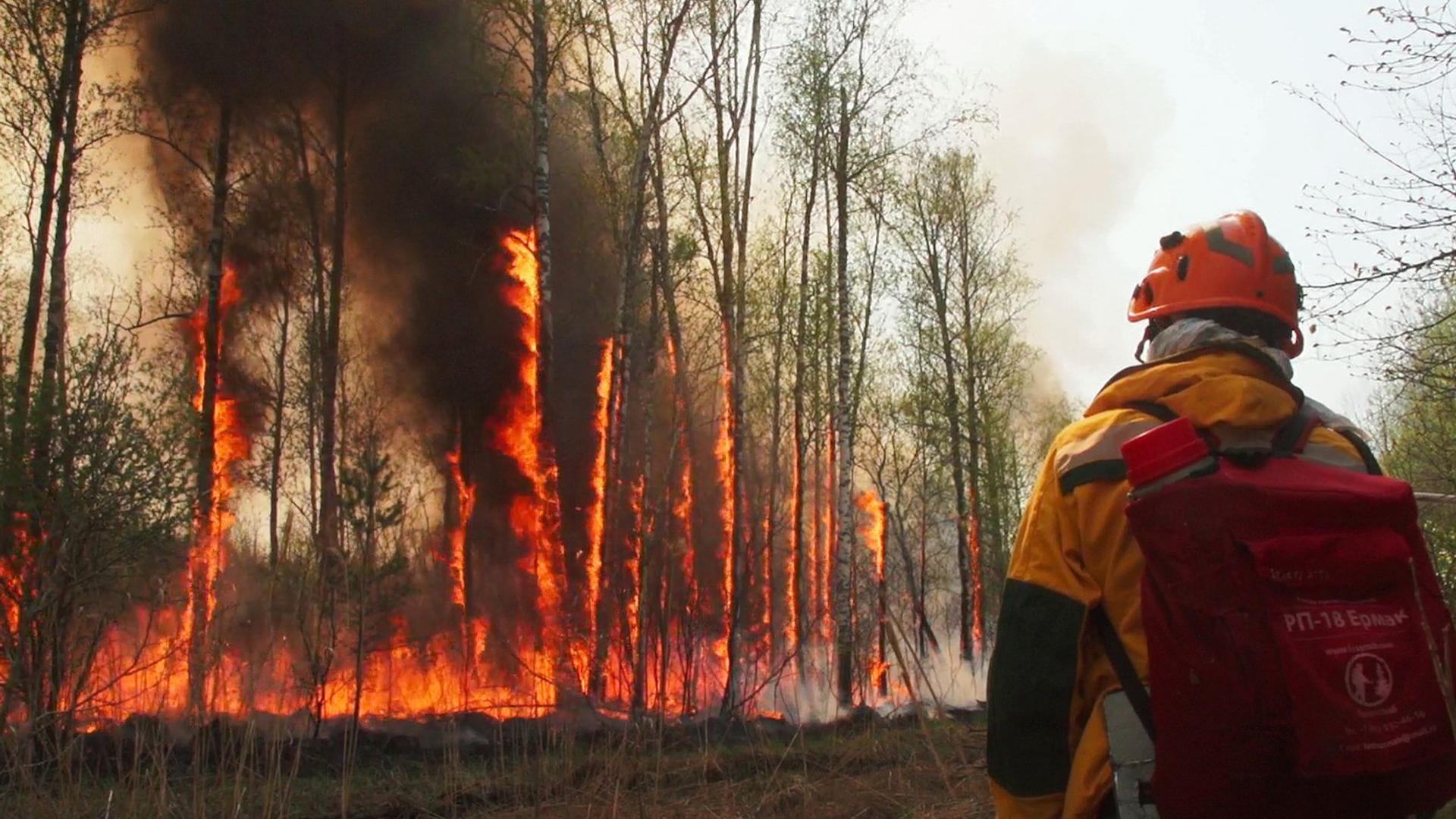 Kampf gegen einen Flächenbrand in Jakutien.