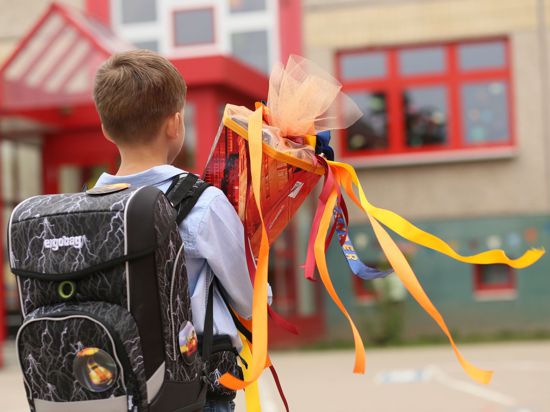 Ein Erstklässler wird mit seiner Schultüte in Sachsen-Anhalt eingeschult. Der Rechtsanspruch auf Ganztag in der Grundschule ist beschlossene Sache.
