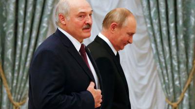 Alexander Lukaschenko zu Gast bei Russlands Machthaber Wladimir Putin in Moskau. Putin hatte Lukaschenko vergangenen Donnerstag in Moskau zum Gespräch empfangen.