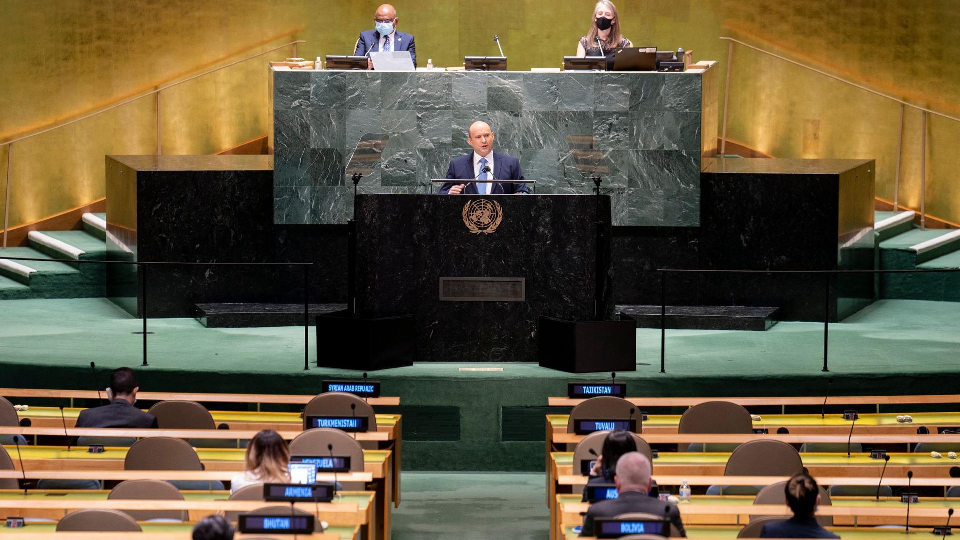 Naftali Bennett, Premierminister von Israel, spricht bei der 76. Sitzung der Generalversammlung der Vereinten Nationen.