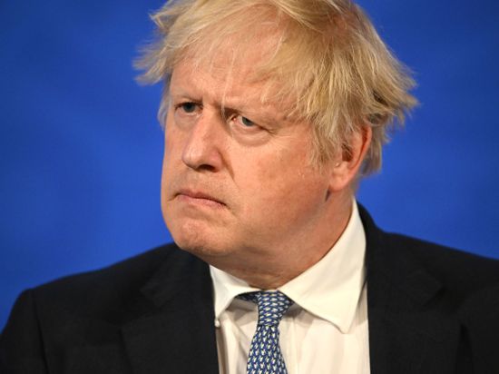 Der britische Premier Boris Johnson während einer während einer Pressekonferenz in der Downing Street.