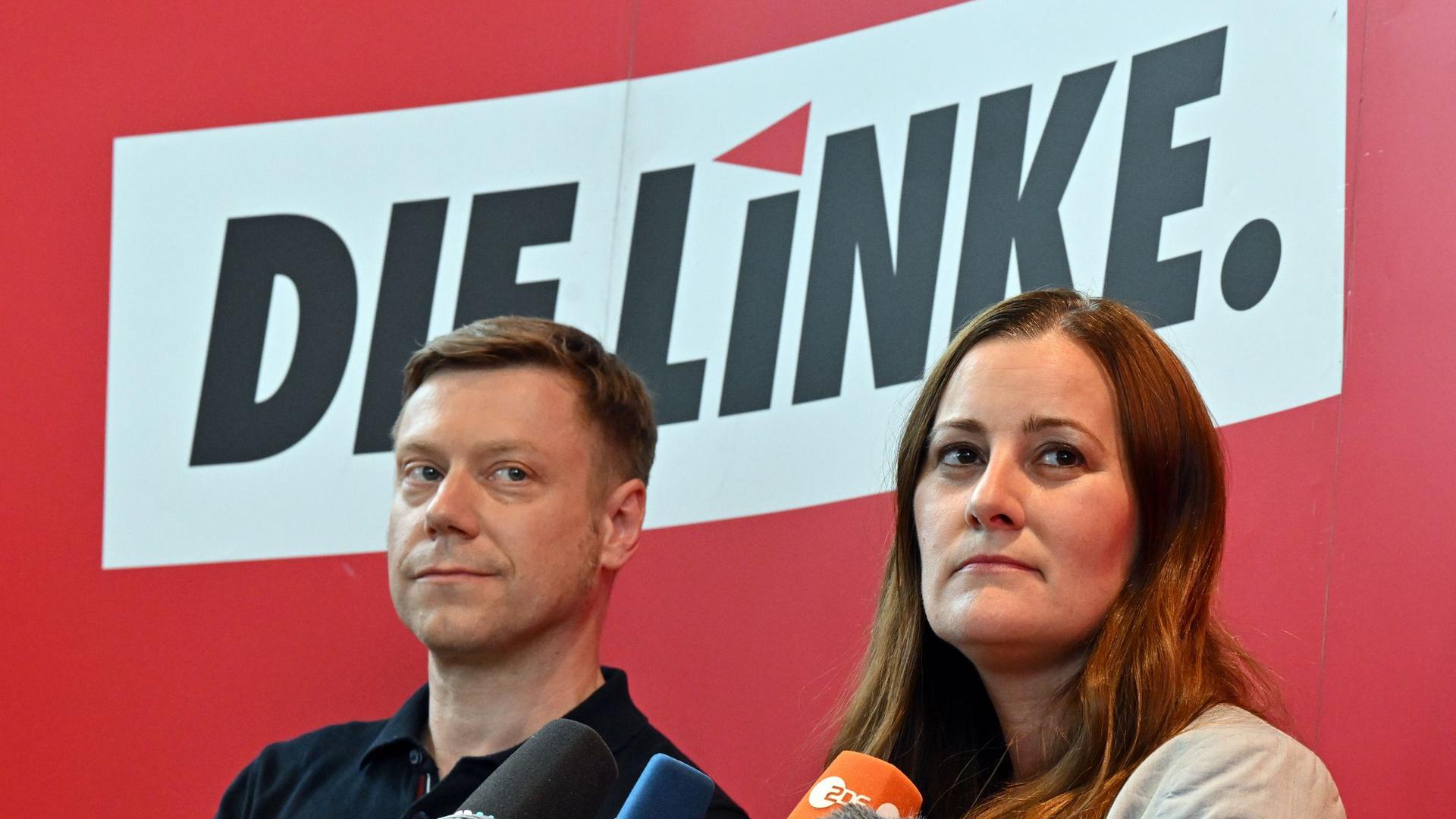 Martin Schirdewan und Janine Wissler nach der Wahl als Linke-Parteivorsitzende in Erfurt.
