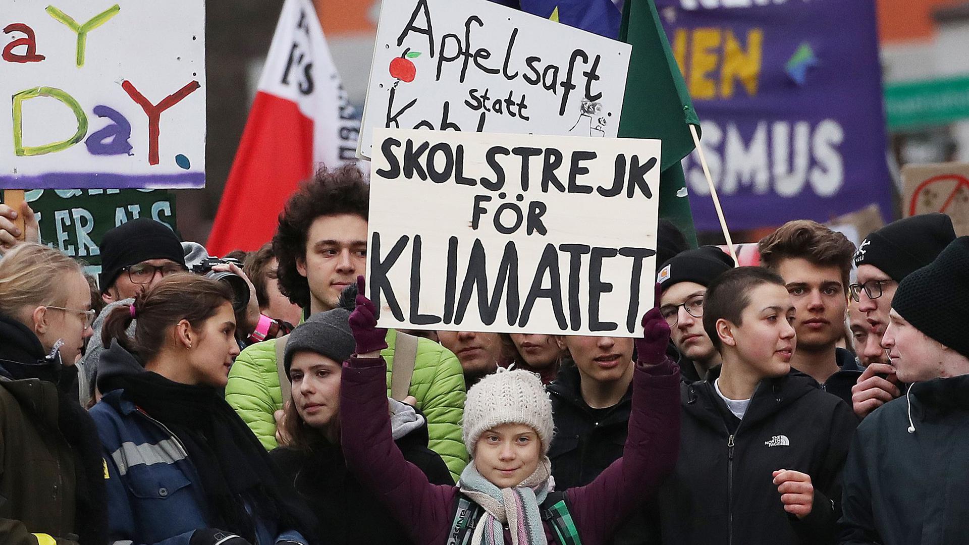 Die Klimaaktivistin Greta Thunberg (M) aus Schweden nimmt an einer „Fridays for Future“-Demonstration in Hamburg teil.