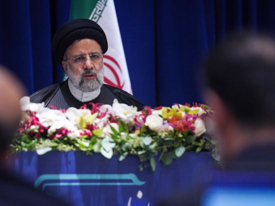 Irans Präsident Ebrahim Raisi auf einer Pressekonferenz im Rahmen seines Besuchs bei der UN-Generalversammlung in New York.