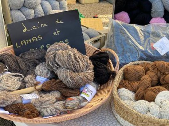 Lama- und Alpakawolle vom Bauernhof „Clos des Lamas“ in Gumbrechtshoffen kann zu Mützen, Schals, Socken und Wolle-Colliers verarbeitet werden.