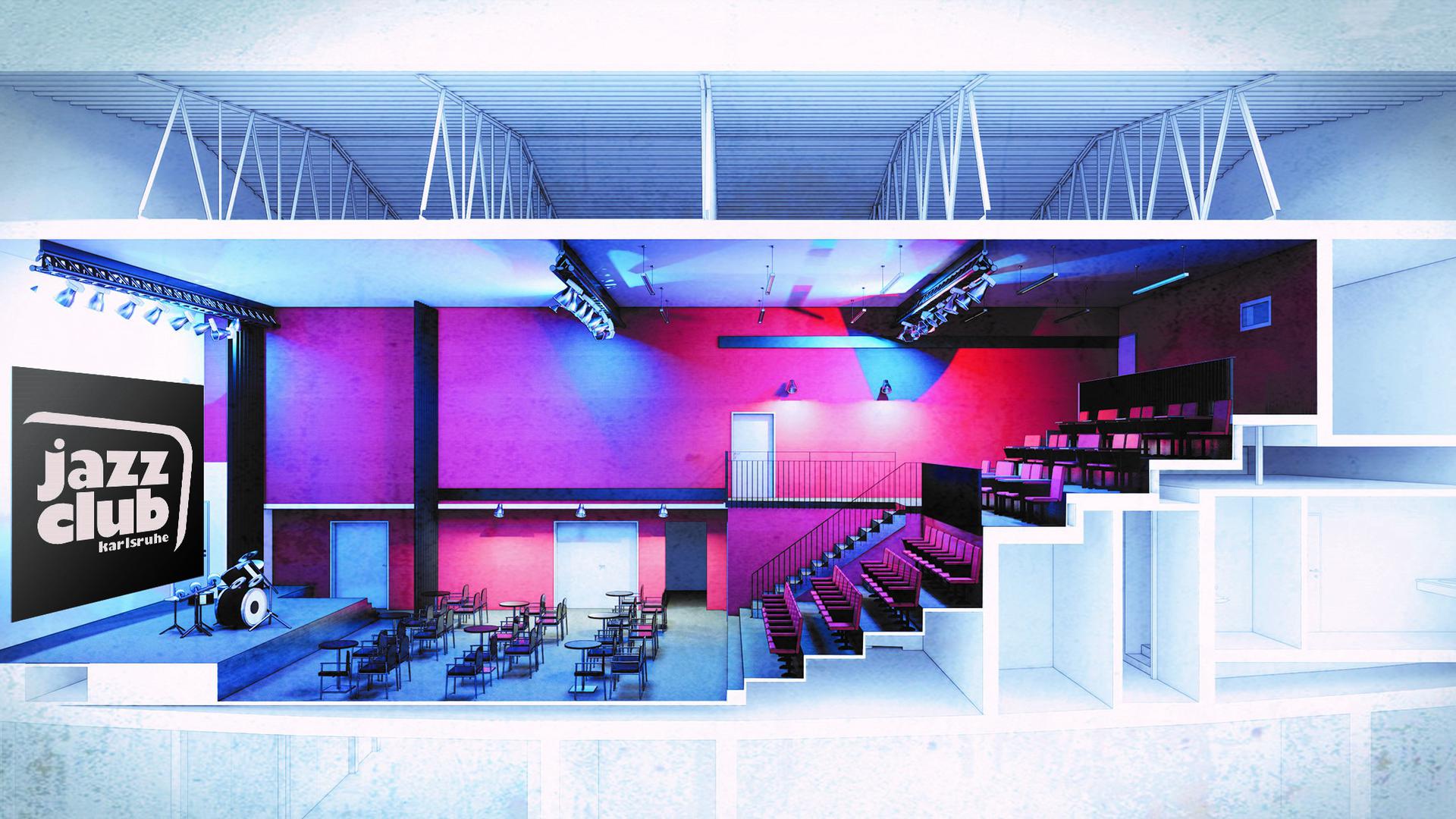 Bildsimulation des Jazzclubs Karlsruhe, wie er bis Frühjahr 2021 im ehemaligen Kino „Kurbel 1“ entstehen soll.