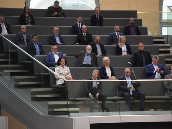 AfD-Abgeordnete, die nicht geimpft, genesen, getestet (3G) sind, verfolgen die konstituierende Sitzung des neuen Bundestags von der Tribüne aus. +++ dpa-Bildfunk +++