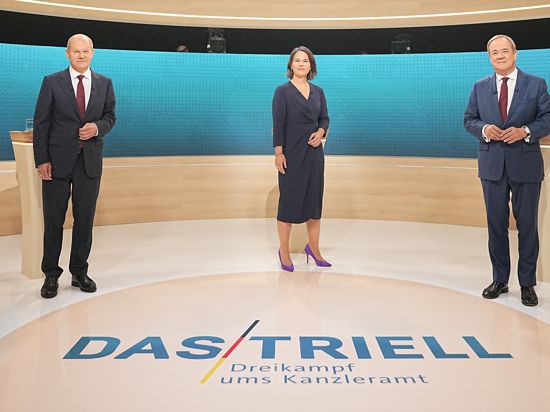 Annalena Baerbock, Olaf Scholz und Armin Laschet beim Triell.