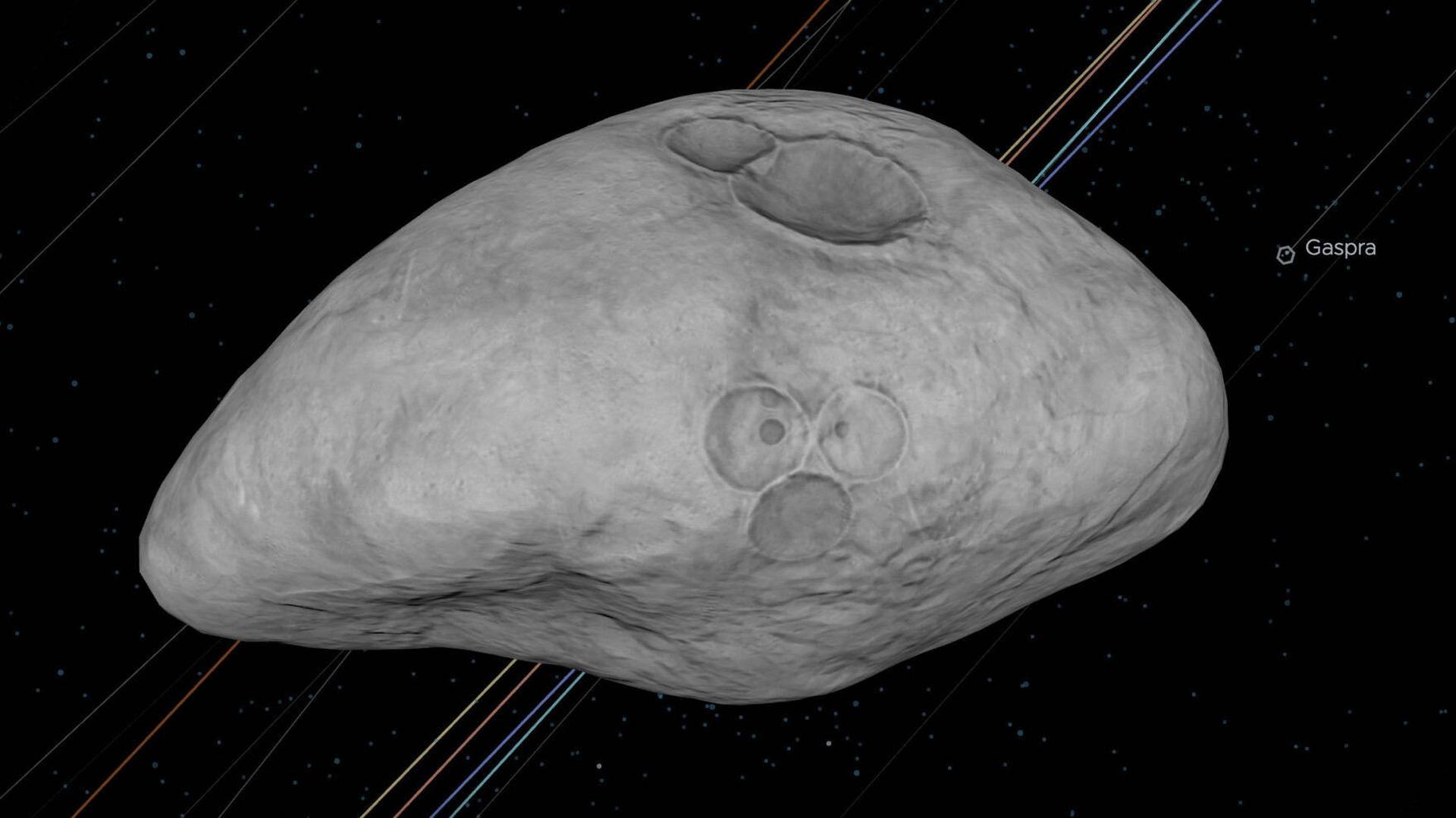 Ganz oben auf der „Risikoliste“: Der Asteroid 2023 DW, der in dieser Visualisierung für die US-Raumfahrtbehörde Nasa einer fliegenden Kartoffel ähnelt, könnte unserem Planeten in 23 Jahren ungemütlich nahe kommen.  