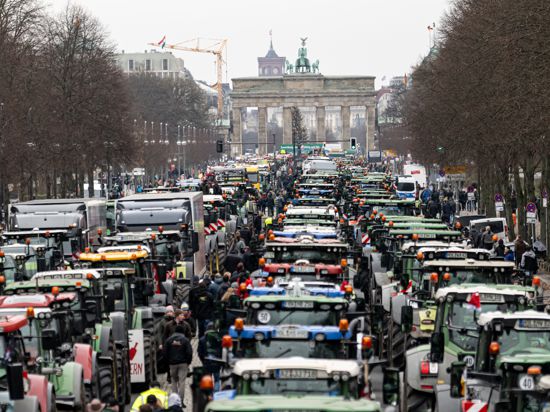 Landwirte nehmen mit Traktoren an einer Demonstration des Deutschen Bauernverbandes unter dem Motto «Zu viel ist zu viel! Jetzt ist Schluss!» vor dem Brandenburger Tor teil. 