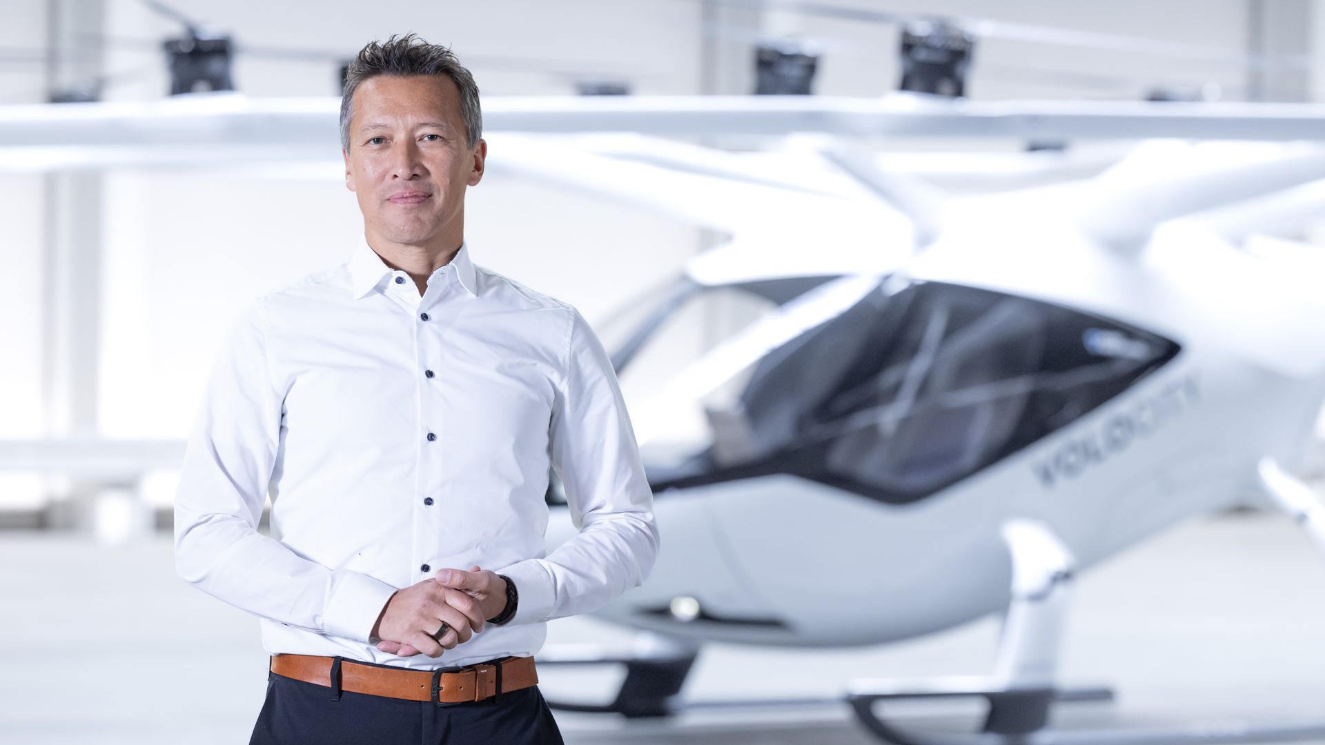 Dirk Hoke, future CEO of Volocopter, in front of the VoloCity
©Volocopter