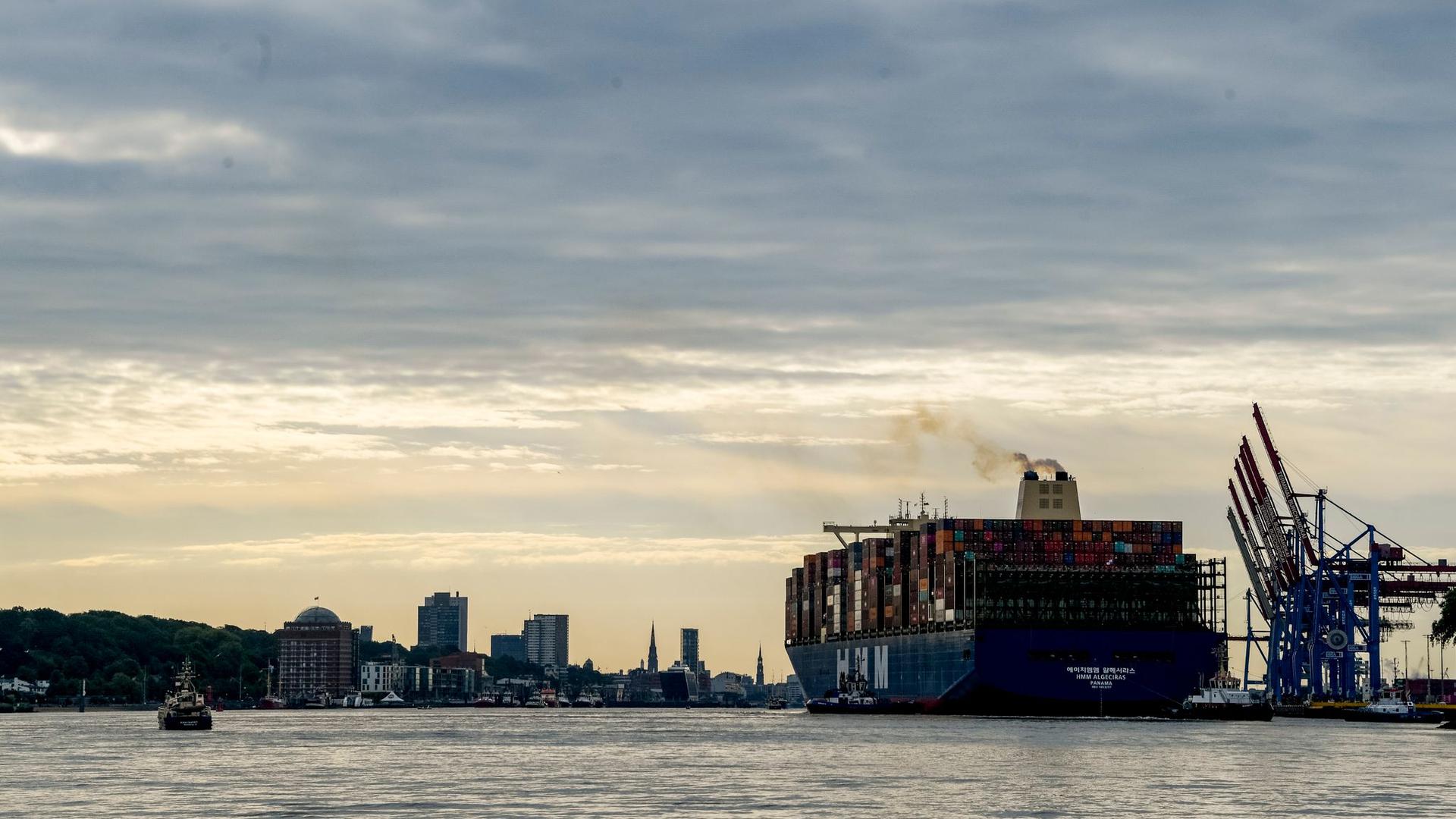 Die „HMM Algeciras“, eines der weltgrößten Containerschiffe, läuft auf der Jungfernfahrt in den Hamburger Hafen ein.
