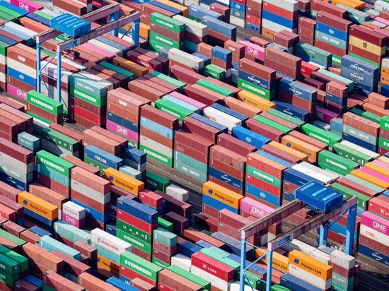 Container auf dem Gelände eines Containerterminals im Hamburger Hafen. Der Ukraine-Krieg hat die Hoffnung auf einen kräftigen Aufschwung in diesem Jahr zunichtegemacht.