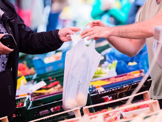 Einkaufen auf einem Wochenmarkt: Die Volkswirte machen Verbrauchern wenig Hoffnung, dass die Preise rasch wieder sinken werden.