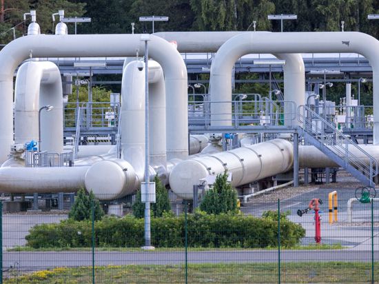 Rohrsysteme in der Gasempfangsstation der Ostseepipeline Nord Stream 1.