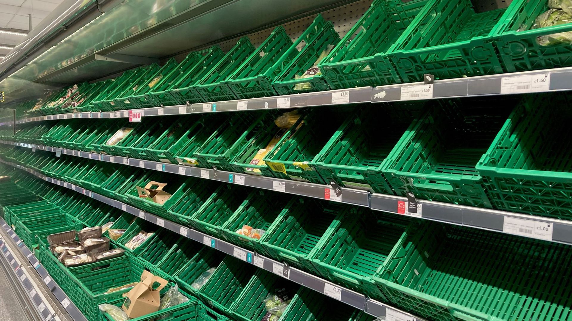 Leere Regale in der Gemüseabteilung eines Co-op-Supermarkts in London. Britische Bauern warnen angesichts enorm gestiegener Preise vor Versorgungsproblemen.