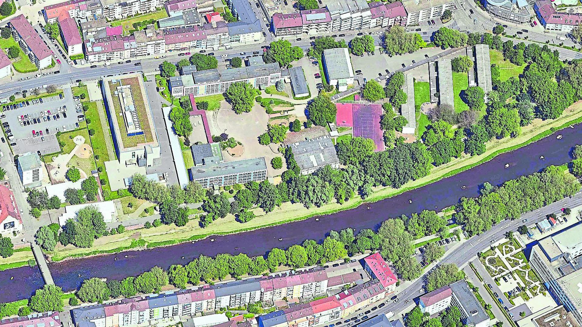Luftbild Ausschnitt Emma-Jaeger-Bad bis Altstädter Brücke Pforzheim