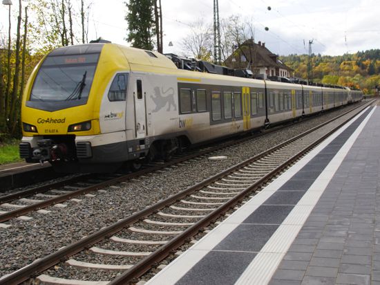 Zug auf Bahnhof Remchingen.