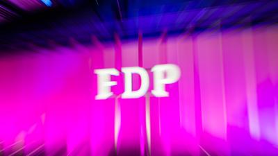 Das FDP-Logo beim FDP-Bundesparteitag. 