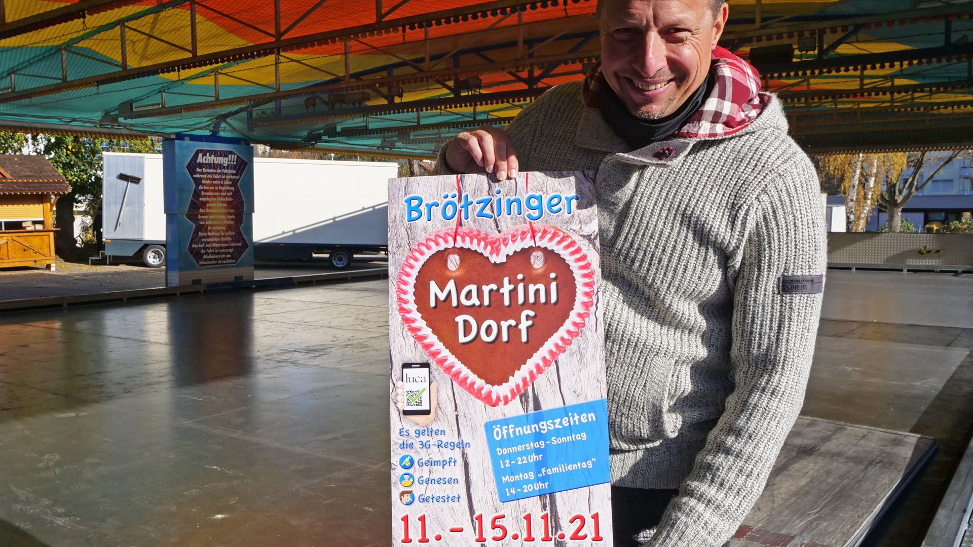 Der Autoscooter steht und die Vorfreude ist groß: Organisator Jörg Augenstein freut sich bereits auf fünf Tage Martini-Dorf auf dem Postparkplatz in Brötzingen