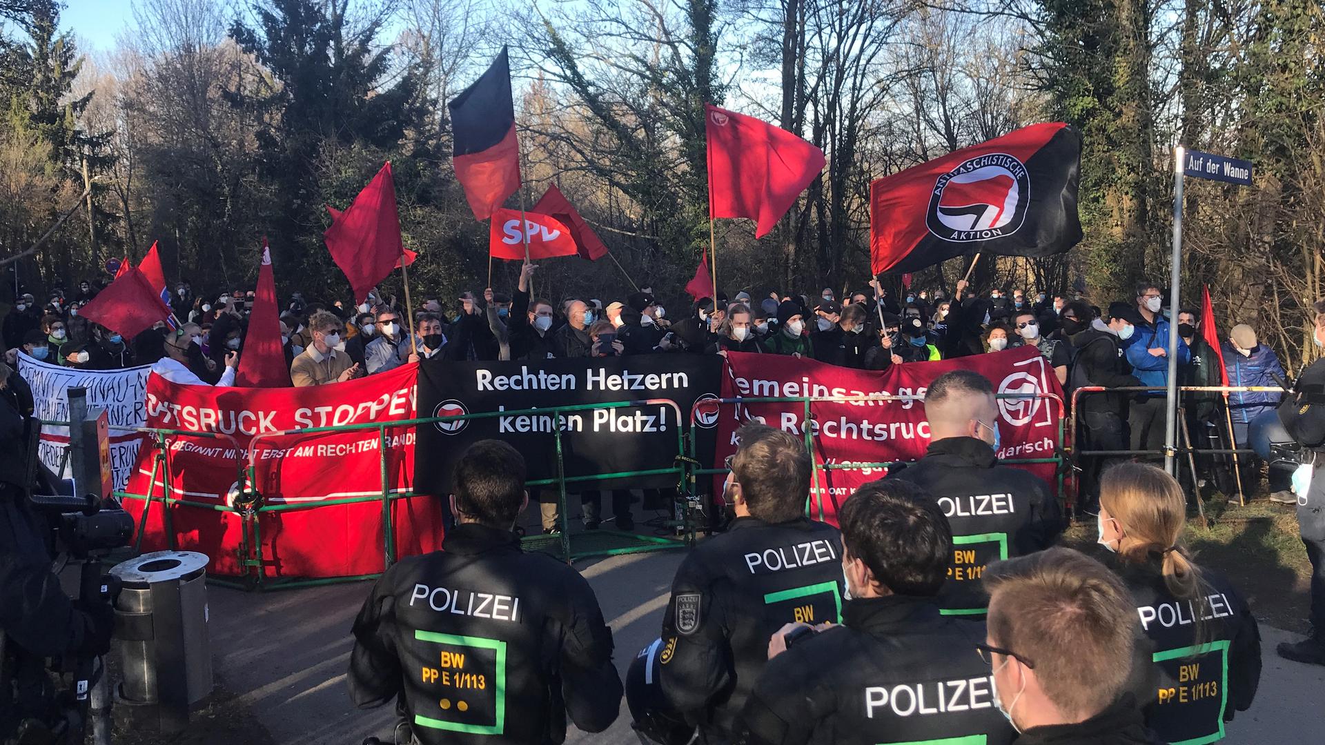 Demonstration am 27. Februar 2021 gegen die NPD-Gedenkveranstaltung auf dem Wallberg. 