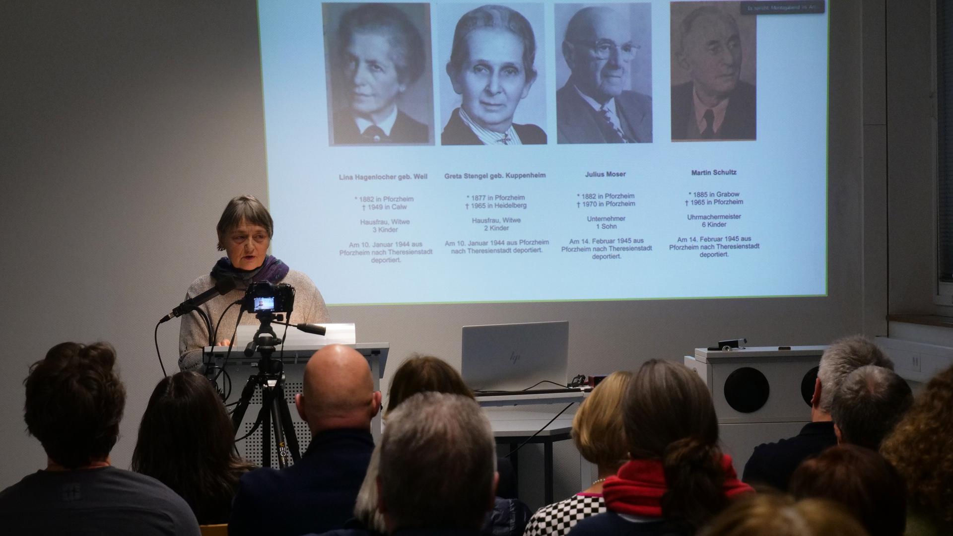 Die Freiburger Historikerin Sabine Herrle sprach am Montagabend im Stadtarchiv über Lina Hagenlocher, Greta Stengel, Julius Moser und Martin Schultz, die von den Nationalsozialisten nach Theresienstadt deportiert worden sind.
