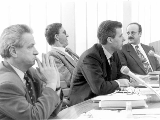 Die Bürgermeisterriege in den 1990er-Jahren mit Matthias Wittwer, OB Joachim Becker, Hermann Kling und Siegbert Frank (von rechts).