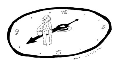 Die Zeichnung der Studierenden Laetitia Sturm „Zeit absitzen“ wird In der Rubrik „Random Greatness“ im neuen „Weekender“ der Fakultät für Gestaltung vorgestellt