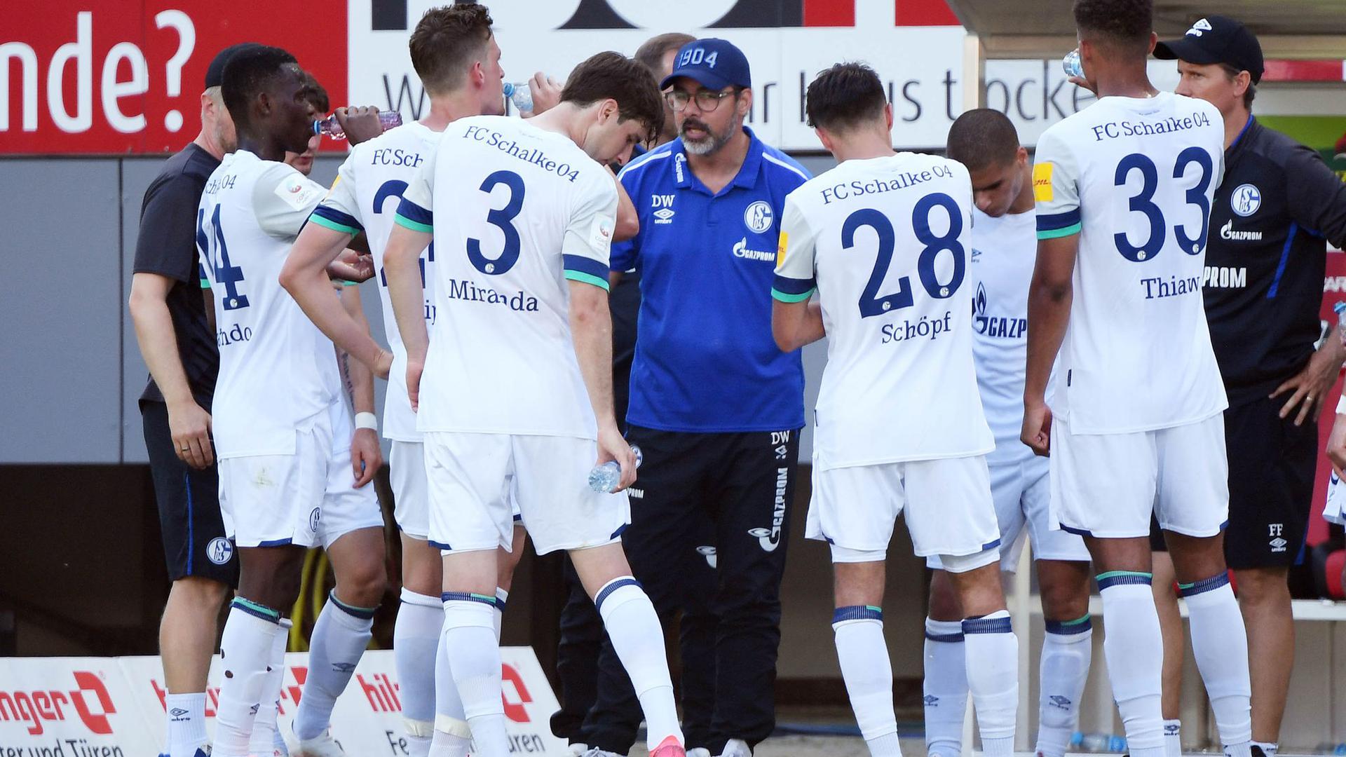 Waren in der Rückrunde „nicht mehr konkurrenzfähig“: Die Schalker um Trainer David Wagner (M.).