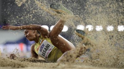 Unter den Großen: Mikaelle Assani springt bei der Hallen-WM in Glasgow mit 6,77 Meter knapp an Bronze vorbei. 