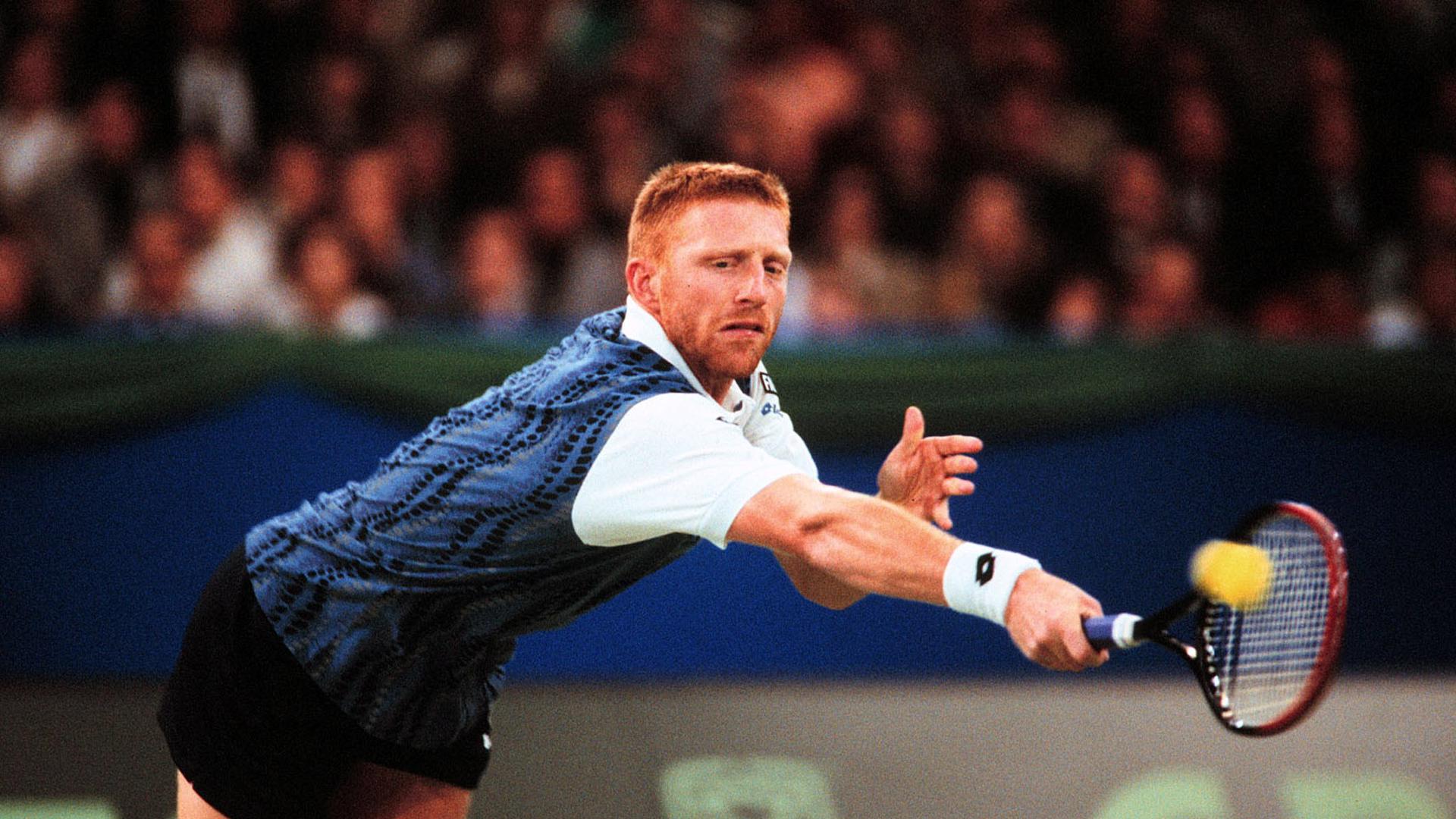 Boris Becker in der Karlsruher Europahalle beim Daviscup gegen Kroation im Februar 1995.
