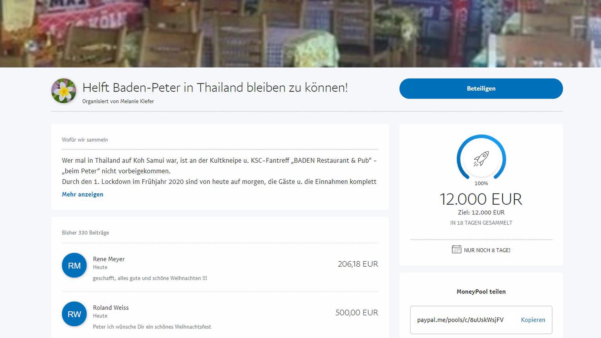 Innerhalb von 18 Tagen sammelten die Unterstützer insgesamt 12.000 Euro für Peter Wrzesinski.