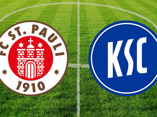 Die Logos der Fußballvereine FC St. Pauli (links) und Karlsruher KSC (rechts).
