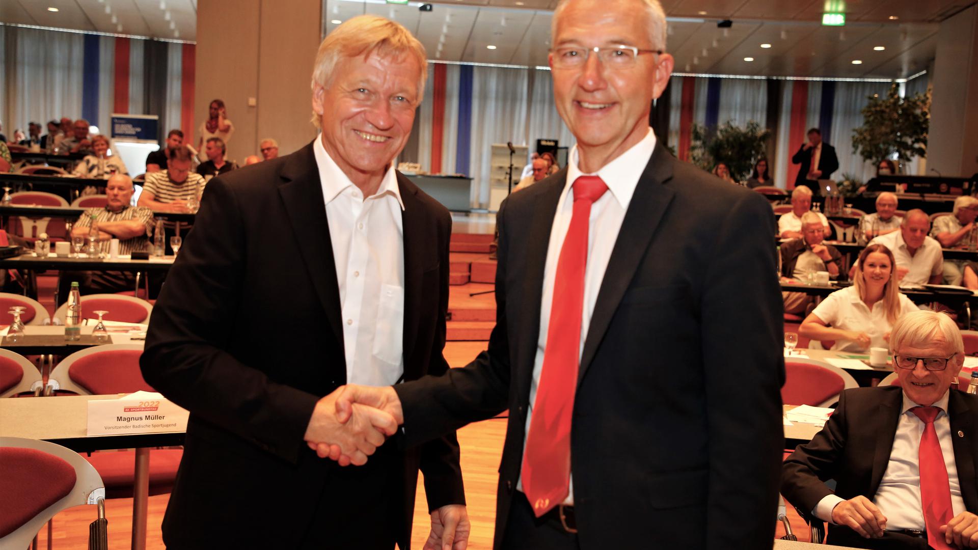 Anfang und Ende: Gert Rudolph (links) folgt Martin Lenz als Präsident des Badischen Sportbunds (BSB) Nord.