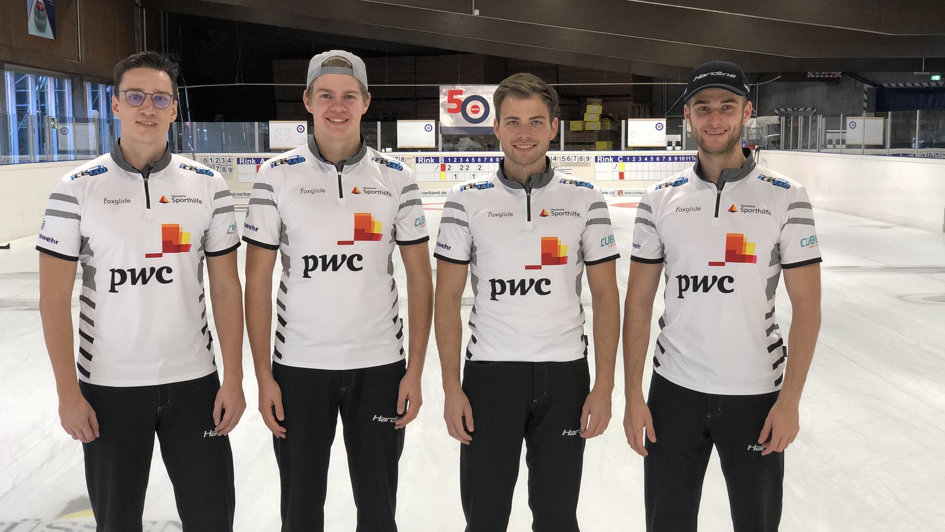 Deutsche Curling-Nationalmannschaft 2020/21: von links Dominik Greindl, Joshua Sutor, Marc Muskatewitz, Sixten Totzek. 