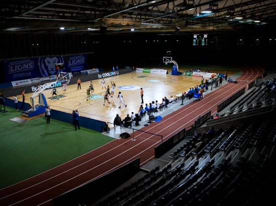 Uebersicht Europahalle.

GES/ Basketball/ ProA: PSK Lions - Gladiators Trier, 05.04.2021 --

