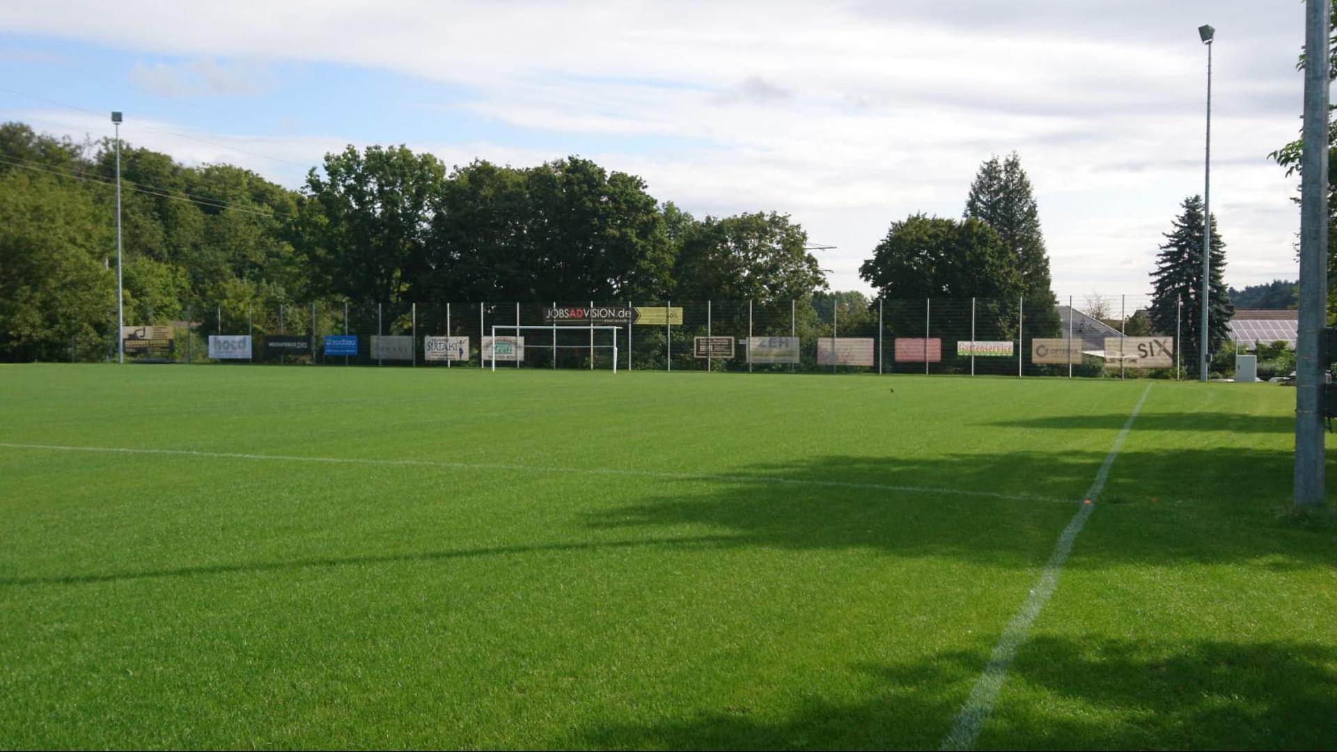 Saftiges Grün: Schön und gerade liegt der neue Sportplatz des TSV Dürrenbüchig da. Das Gefälle beträgt inzwischen weniger als einen Meter und entspricht damit der DIN zur ordentlichen Entwässerung. 