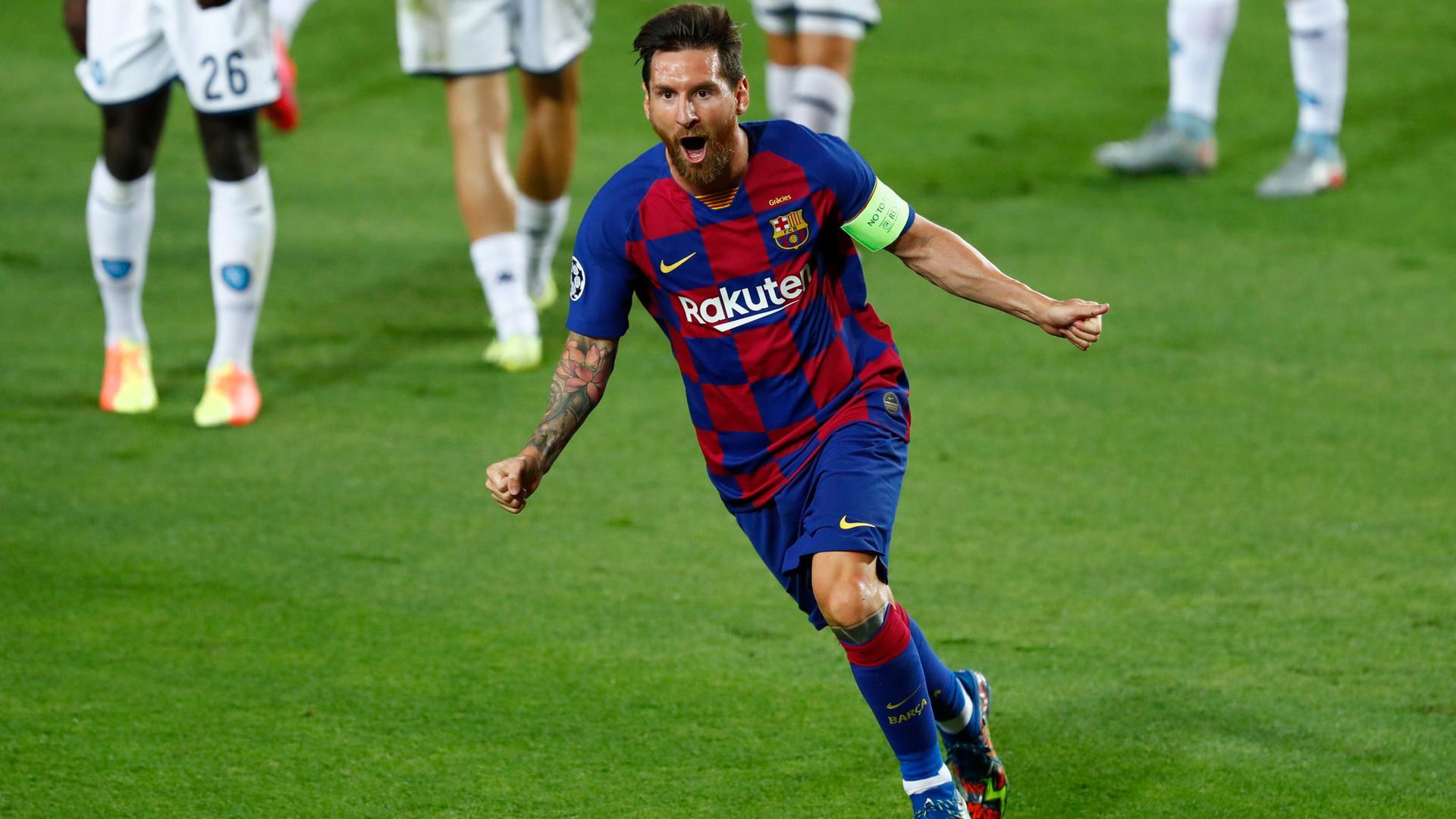 Lionel Messi bejubelt sein Tor zum 2:0 für den FC Barcelona gegen den SSC Neapel.