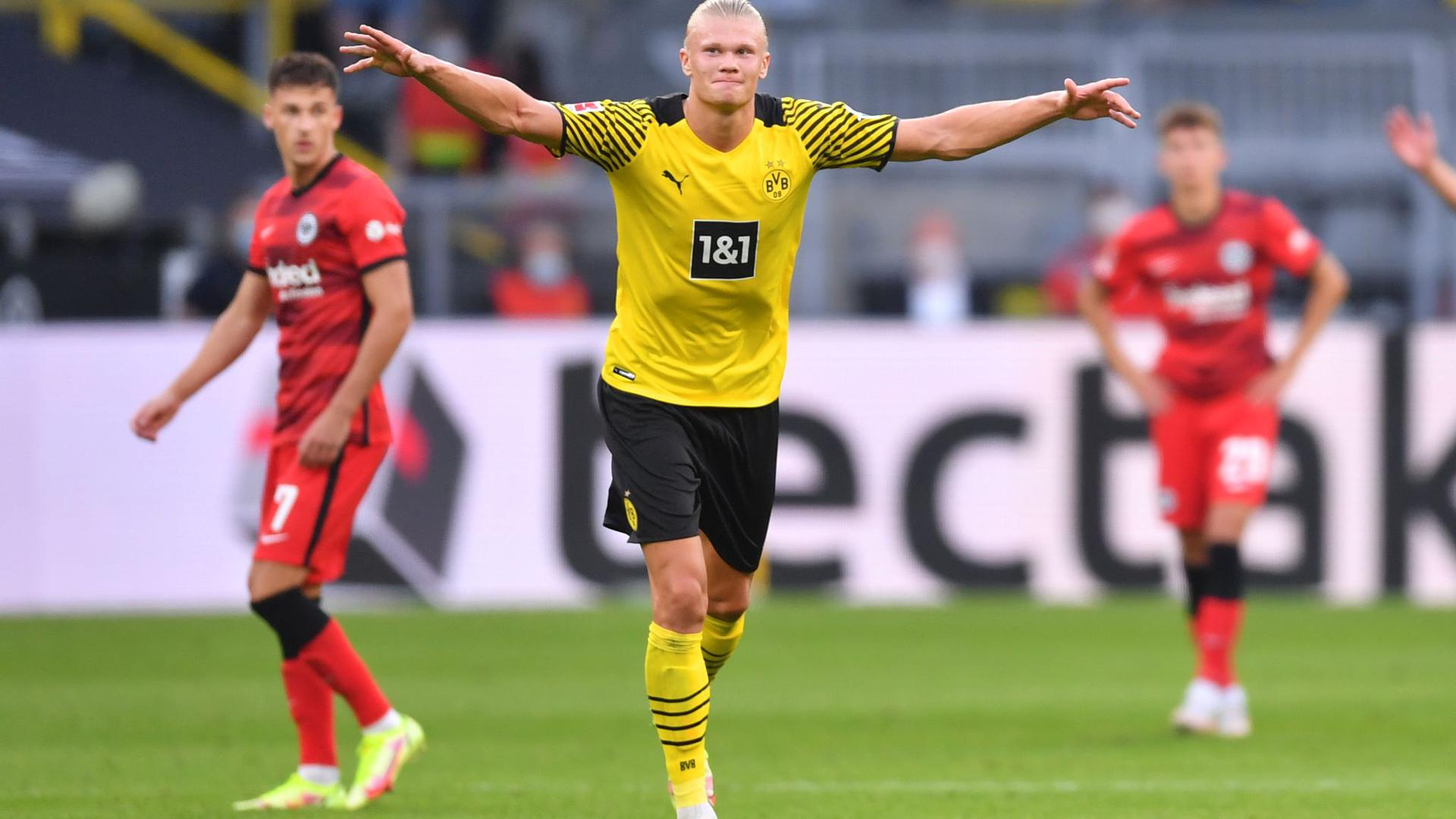 BVB-Stürmer Erling Haaland (M.) brillierte gegen Frankfurt mit fünf Scorerpunkten.
